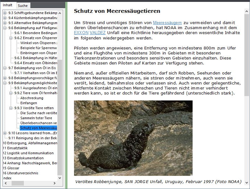 Screenshot der Nutzeroberfläche des Leitfaden Schadstoffunfallbekämpfung.
