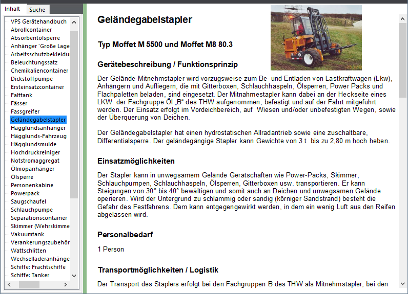 Screenshot der Nutzeroberfläche des Gerätehandbuches.
