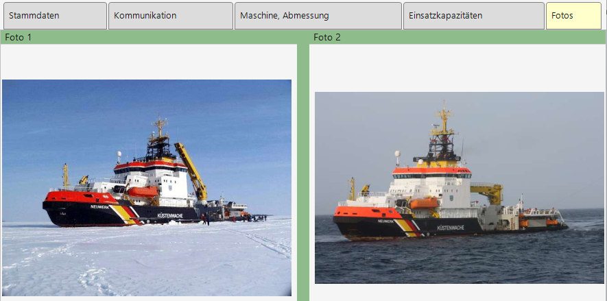 Anzeige von zwei Fotos eines Mehrzweckschiffs.