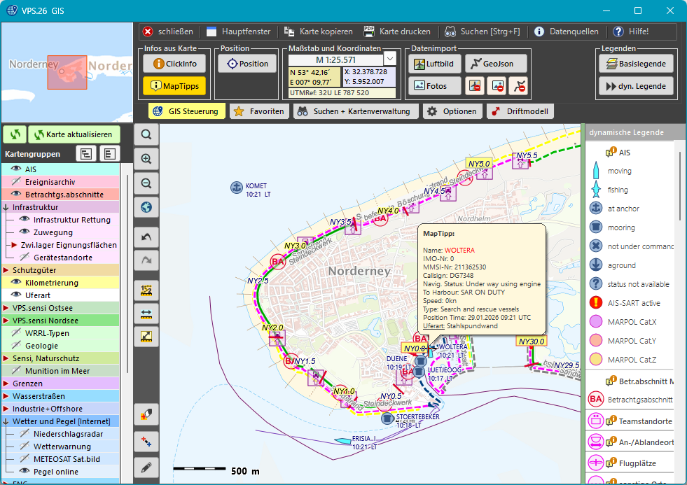 Nutzeroberfläche des Geografischen Informationssystems.