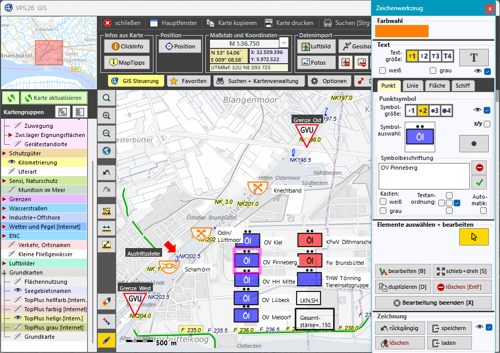 Screenshot des Zeichnens einer Lageskizze im GIS.