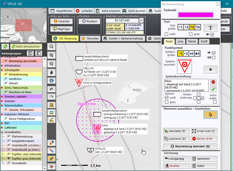 Screenshot des Zeichnens einer Lageskizze im GIS.