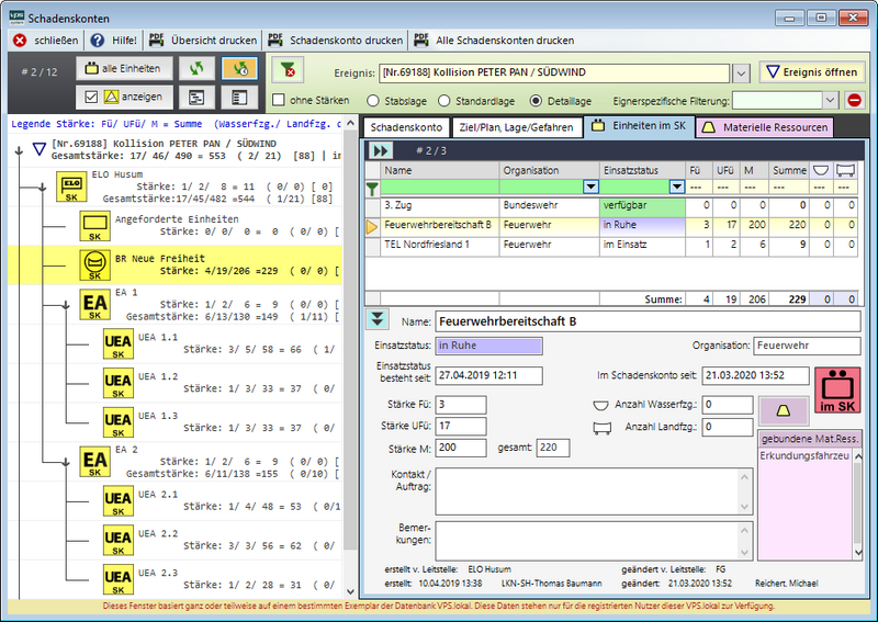 Screenshot der Nutzeroberfläche der Datenbearbeitung für Schadenskonten.