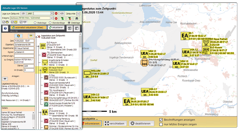 Screenshot der Darstellung der Aktuellen Lage als Karte im GIS.