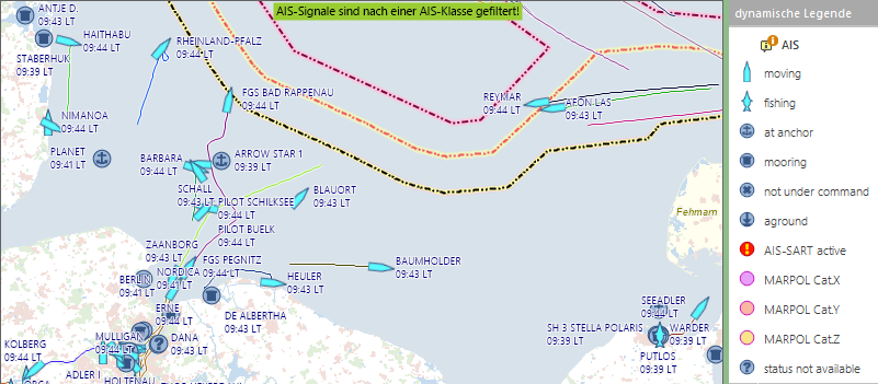Screenshot aus dem GIS mit AIS-Daten