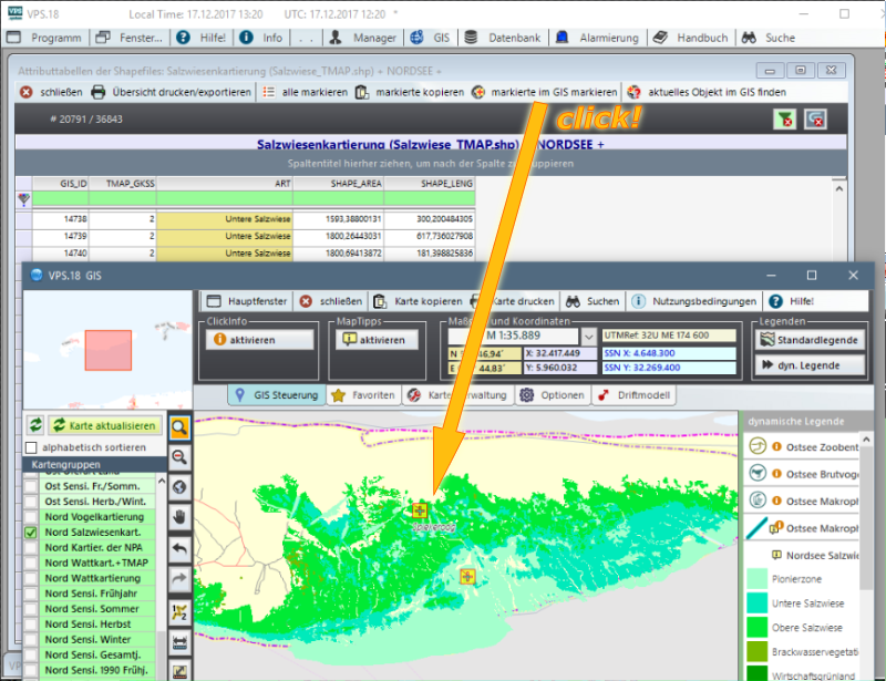 Mark objects of the VPS.sensi database in the GIS.