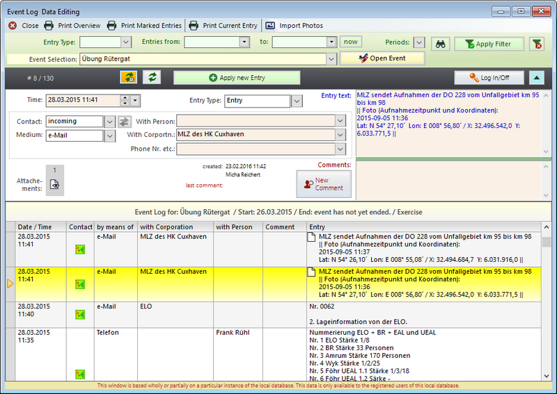 Screenshot of database user interface